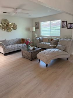 Tufted Chesterfield Sofa Set with Chaise