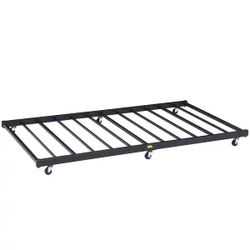 Twin Size Trundle Bed Frame Heavy Duty Metal 400lbs Capacity Underbed Frame with Locking Wheels Guest Bed for Living Room