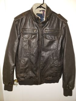 Tommy Hilfiger Jacket Brown Leather Polyester Winter Coat