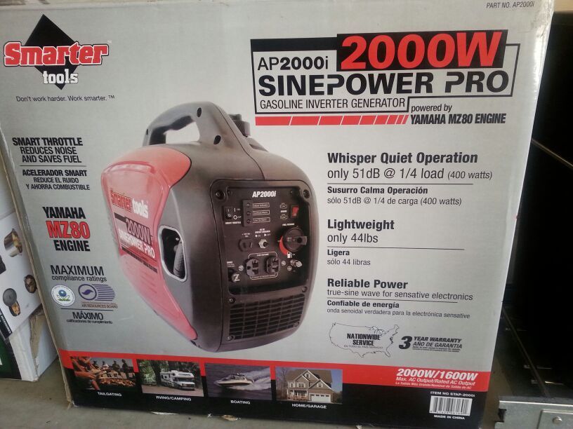 Generator Smart Tools AP2000i Sinepower Pro, 44 lbs Brand New only 20 hours. Powered by Yamaha MZ80 engine