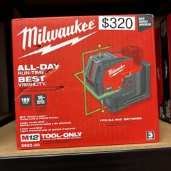Milwaukee M12 Green Laser Cross Line And Plump Points 