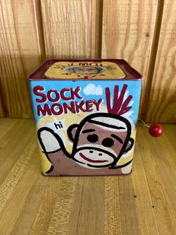 Schylling Sock Monkey Jack in the Box pop goes the Weasel