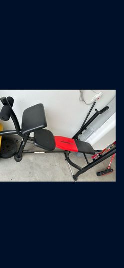 Gim exercise, complete set, Long bar,  two Dumbbells, Table, Twelve plates metal weights, Great condition very nice