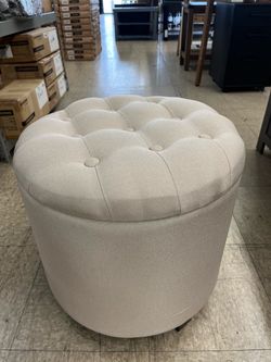 SONGMICS Makeup Stool Round Storage Pouf Padded Footrest Removable Lid - Beige
