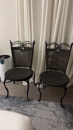 Set of 4 Black Wrought Iron Wicker Chairs