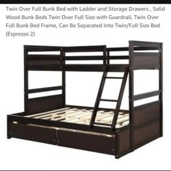 Bunk Bed, Twin Over Full Bunk Bed with Ladder.  