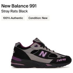 New Balance 991 Stray Rats Black Size 11