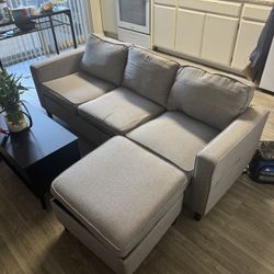 * USED * Grey Couch W/ Moveable storage ottoman