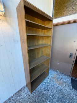 Vintage solid wood tall seven shelf bookcase 85 inches high by 36 inches wide and 12 inches deep.