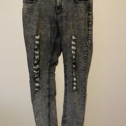 Bqb, Women’s Black Wash Stretchy Pockets Distressed Skinny Jeans, Size 13