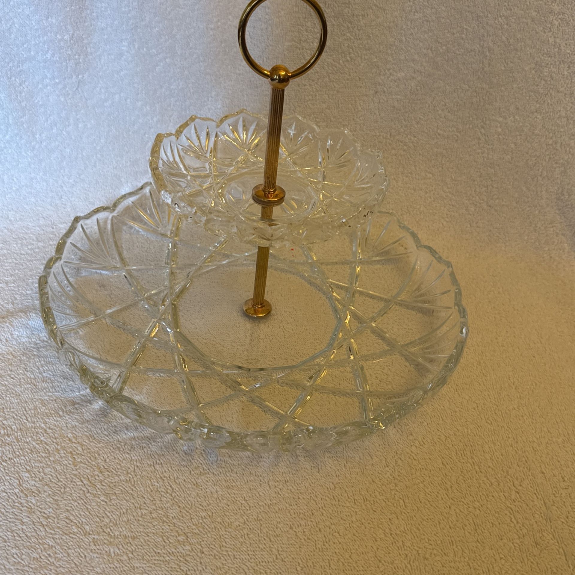 Crystal 2 Tier Stand With Gold Metal Hardware