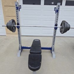 Weight Bench Press / Squat Rack with Olympic Weight Bar 7ft and Olympic Weights