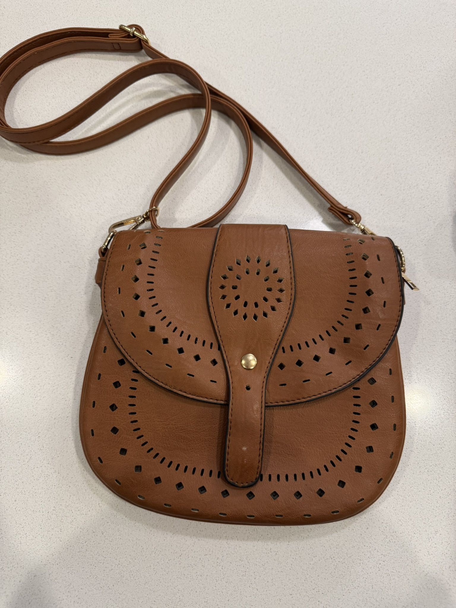 Brown Leather Fashion Purse- adjustable straps