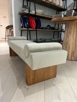 Upholstered Bench with Wood Base