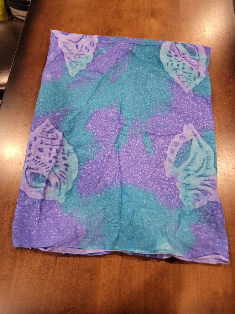 Blue Purple Seashell Tie Dye Swimsuit Cover Sarong Shawl Pashmina