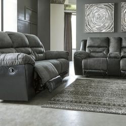 Earhart Slate Reclining Living Room Set

