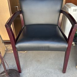 10 Cherrywood And Black Leather Chairs 
