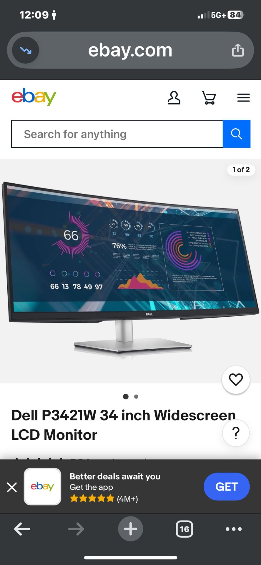BRAND NEW DELL 34” CURVED FLATSCREEN MONITOR-P3421W