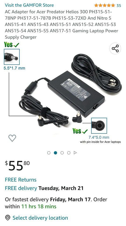 Acer laptop charger