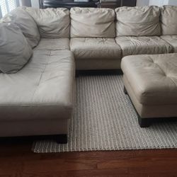 Leather Sectional & Ottoman Set – $500
