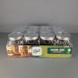 Ball Wide Mouth Mason Jars Pint 16oz 12 Pack Glass BPA Free with Lids and Bands (30+ Cases Available)