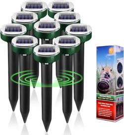 10 PK Mole Upgrade Solar Repellent Stakes for Lawns Gopher Repellent Ultrasonic Powered Snake Repellent Outdoor Yard Garden Mole Repeller Deterrent