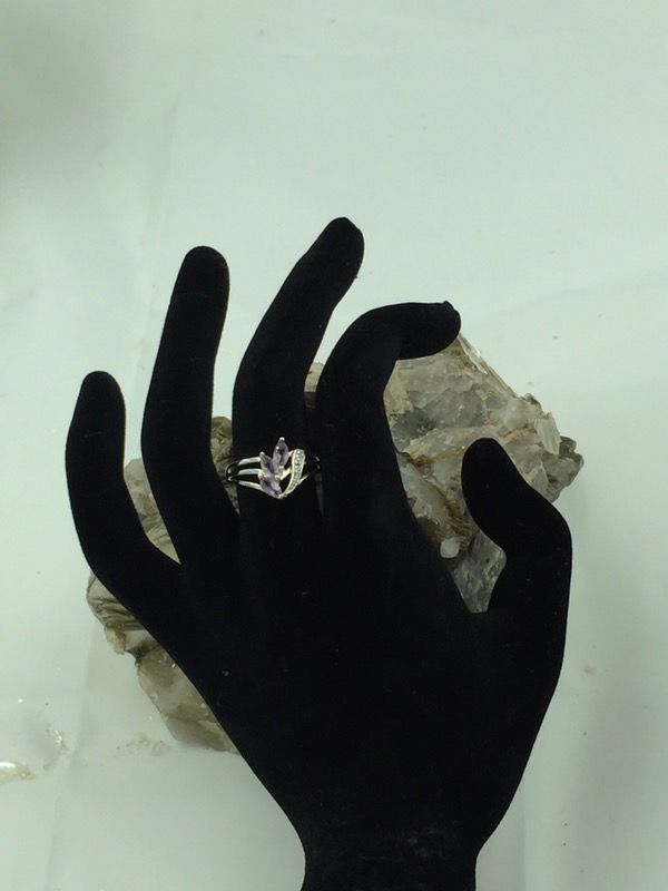 925 STER Silver Amethyst & Diamond Ring 7.25
