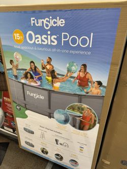 Funsicle 14' x 42" Oasis Designer Round Frame Above Ground Outdoor Swimming Pool Set with SkimmerPlus Filter Pump, Ladder, and Pool Cover, Gray