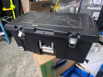 Sterilite Large Footlocker, Heavy Duty Plastic Storage Bin, with Handle and Wheels, Lockable, Black