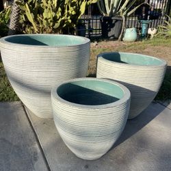 Ripple Concrete Pots-Cement Planters With Lines($185 set )