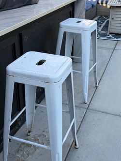 Set of 2 White Metal Bar Stools – $50 OBO.