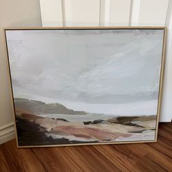 Large Ocean Painting Print on Canvas with Light Wood Frame