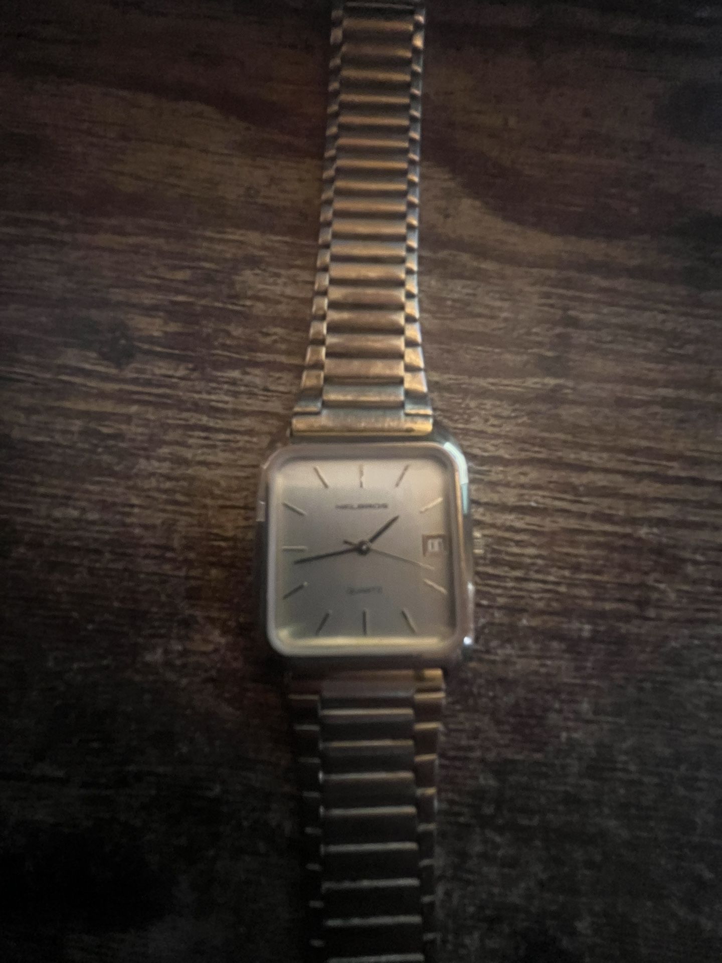 Vintage Gold Helbros Quartz Men’s Watch Date Swiss Stainless Works Needs Battery