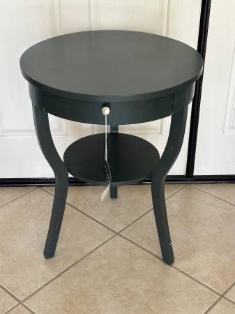 New Dark Teal Blue End Side Table Round Pedestal 1 Drawer Safavieh Kendra