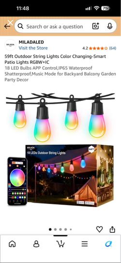 MILADALED 59ft RGB Outdoor String Lights
