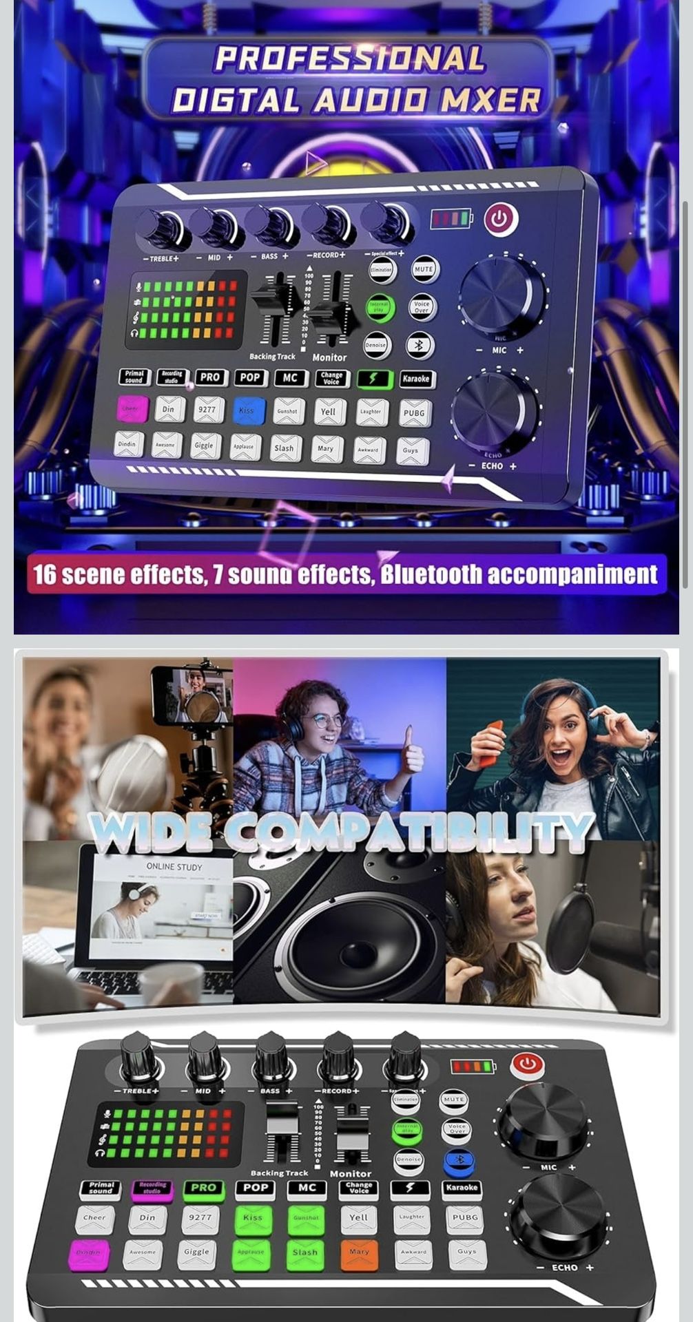 Professional Audio Mixer, Live Sound Card and Audio Interface with DJ Mixer Effects and Voice Changer,Podcast Production Studio Equipment, Prefe