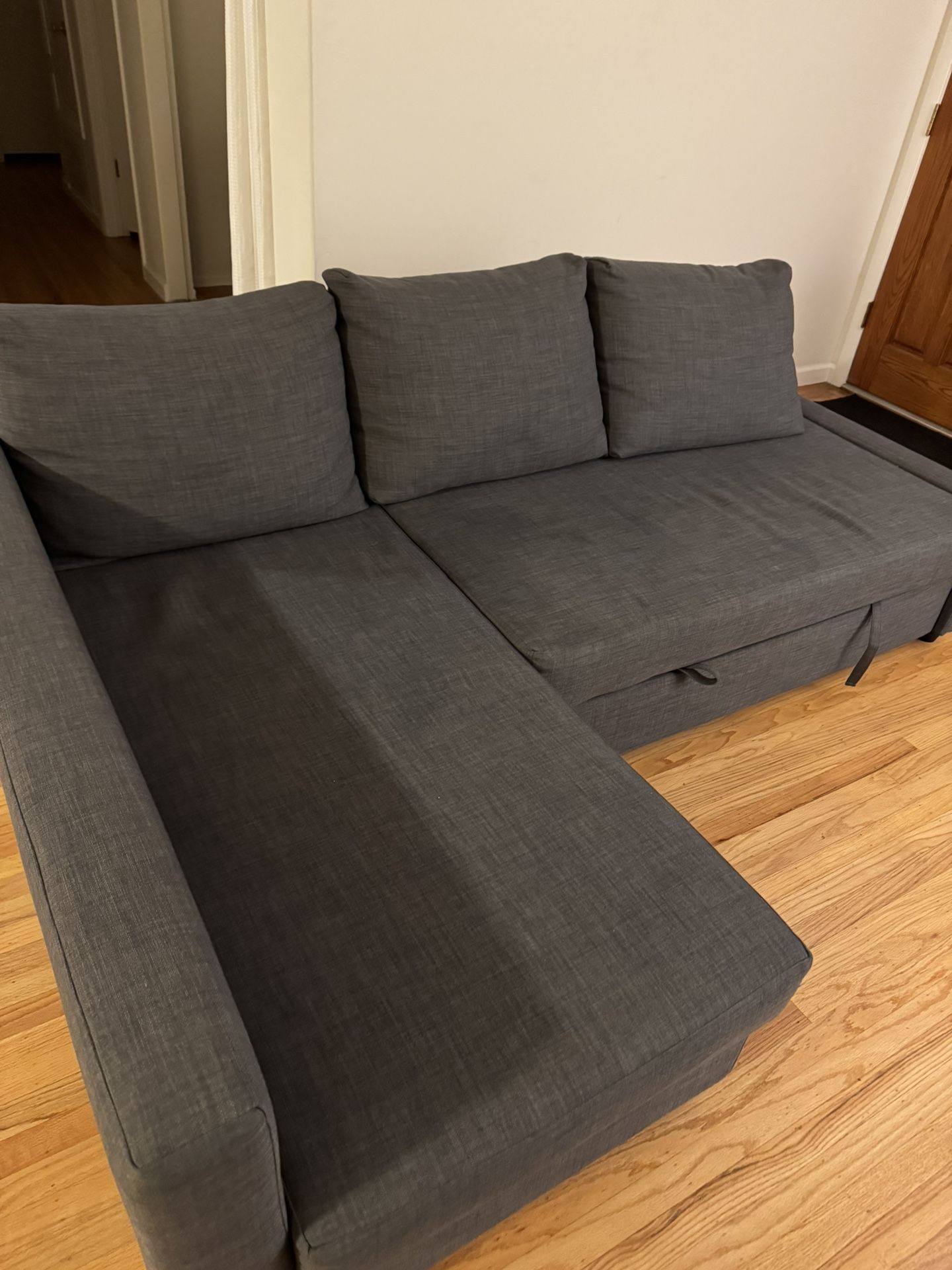 FRIHETEN Sleeper sectional,3 seat w/storage, Skiftebo dark gray
