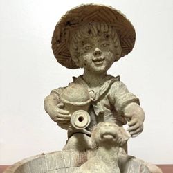 Vintage Lawn And Garden Water Fountain Fiberglass Girl Bathing Dog Figurine Decor