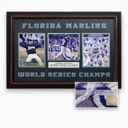 Signed Miguel Cabrera 2003 World Series Florida Marlins Framed Display w/ COA (36”x32”)