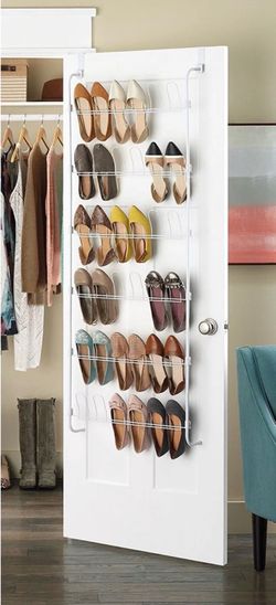 Whitmor 6-Tier Over-the-Door Metal Shoe Rack Organizer, White - Holds 18 Pairs
