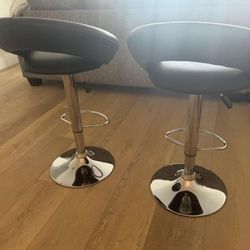 Bar Stool Set Silver Accents Adjustable 