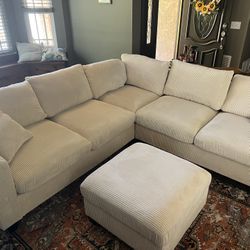 New 7 Piece Corduroy Sectional.  Off White / Beige.  127x164x66.  Free Delivery!
