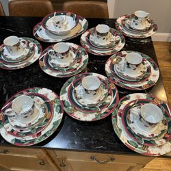 Tienshan Magnolia Dinnerware Set 5 Piece Place Setting For 8 Plus 2 Extra Serving Plates And Creamer 45 Pc Total 