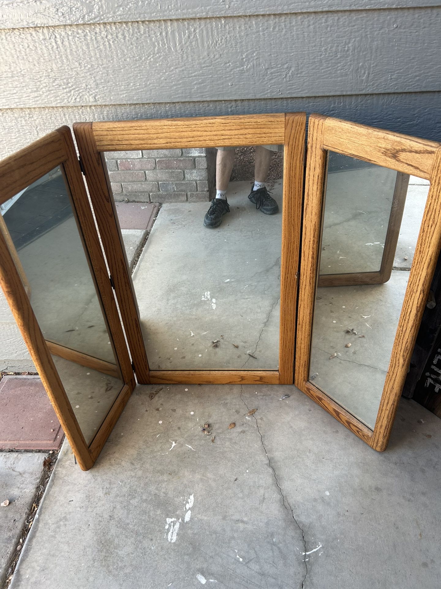 Oak Folding Vanity Mirror