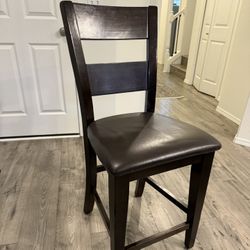 Set Of 2 Solid Wood Counter Height Chairs w/ Leather Seats