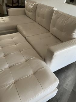 Leather, L-Shaped Sectional, White Color