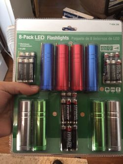 Eight pack LED flashlights with batteries