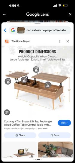 47” Natural Wood Lift Top Rectangle Wood Coffee Table Central Table with Hidden Compartments for Living Room