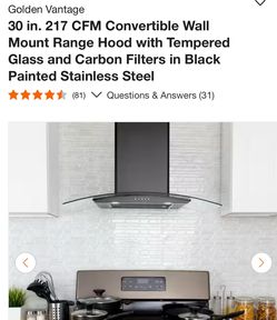 30 in  wall mount RANGE HOOD WITH TEMPERED  GLASS