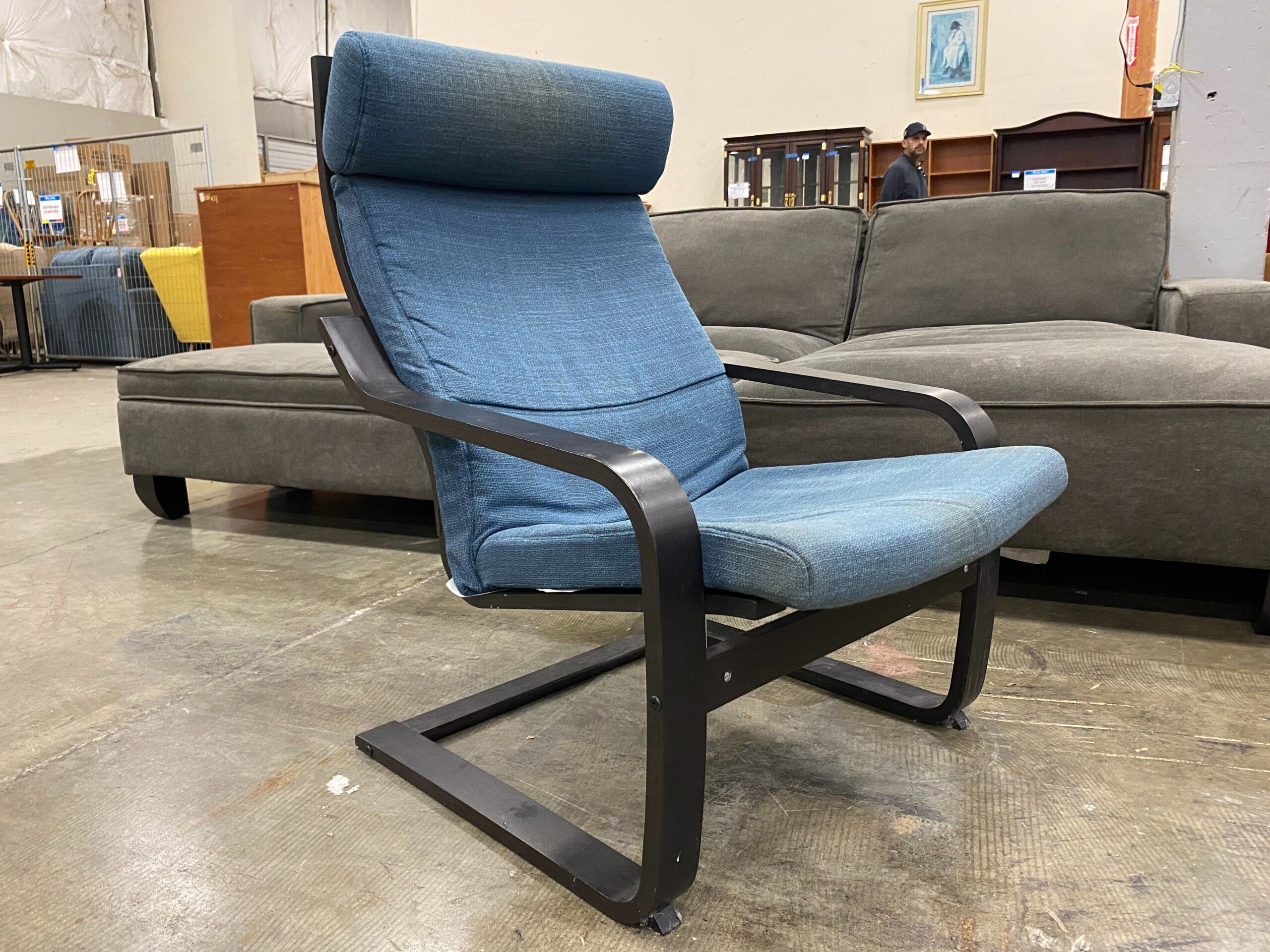 IKEA Black Poang Rocker with Ocean Blue Cushion